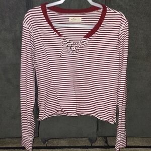 Hollister Long sleeve Top, Maroon/Cream Strip, Size S